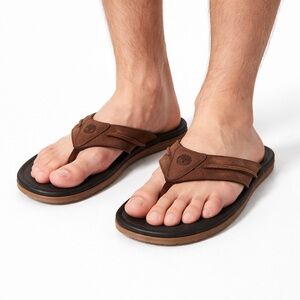 Size 10 Timberland Men’s Wild Dunes Leather Flip Flop Sandals Brown Casual